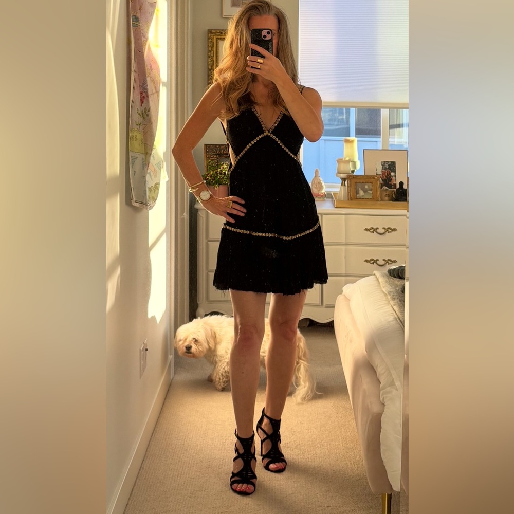 Free People Grecian Black Mini Dress with Gold Detail